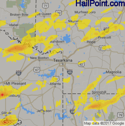 Hail Map for Texarkana, AR Region on April 10, 2017