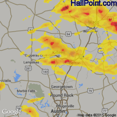 Hail Map for Killeen, TX Region on April 10, 2017