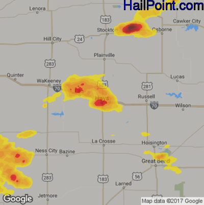 Hail Map for Hays, KS Region on April 12, 2017