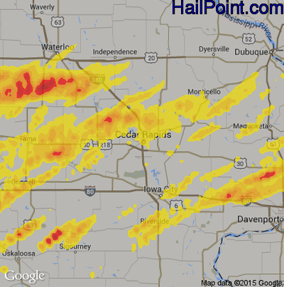 Hail Map for Cedar Rapids, IA Region on April 15, 2017