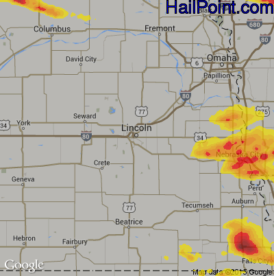 Hail Map for Lincoln, NE Region on April 15, 2017