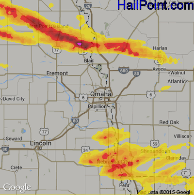 Hail Map for Omaha, NE Region on April 15, 2017