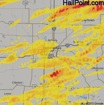 Hail Map for Des Moines, IA Region on April 15, 2017