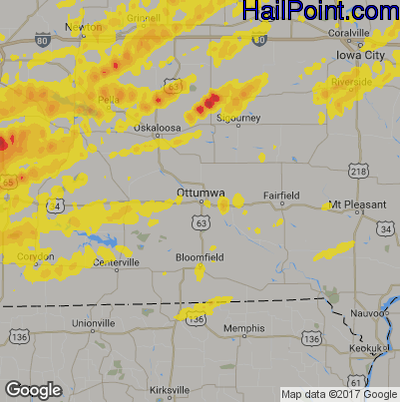 Hail Map for Ottumwa, IA Region on April 15, 2017