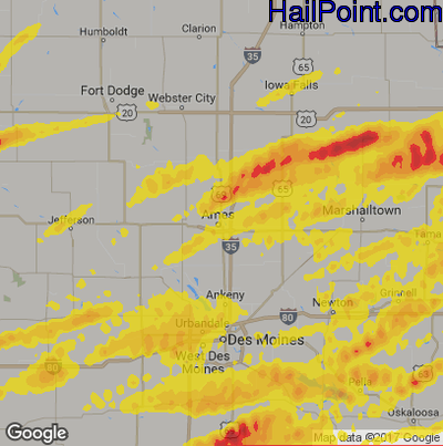 Hail Map for Ames, IA Region on April 15, 2017