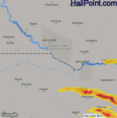 Hail Map for Grand Island, NE Region on April 15, 2017