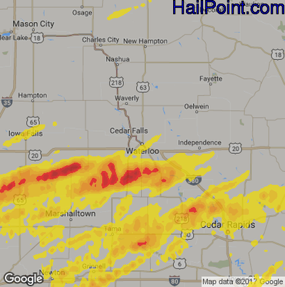 Hail Map for Waterloo, IA Region on April 15, 2017