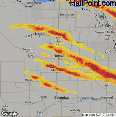 Hail Map for Norfolk, NE Region on April 15, 2017