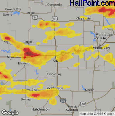 Hail Map for Salina, KS Region on April 15, 2017