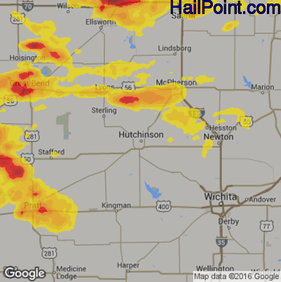 Hail Map for Hutchinson, KS Region on April 15, 2017