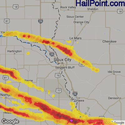 Hail Map for Sioux City, IA Region on April 15, 2017