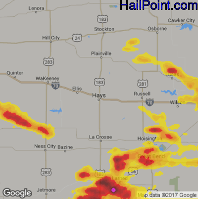 Hail Map for Hays, KS Region on April 16, 2017 