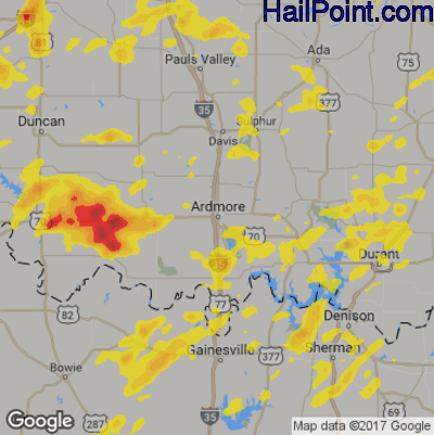 Hail Map for Ardmore, OK Region on April 16, 2017 