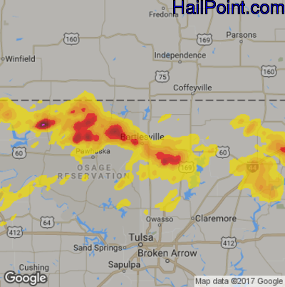 Hail Map for Bartlesville, OK Region on April 16, 2017