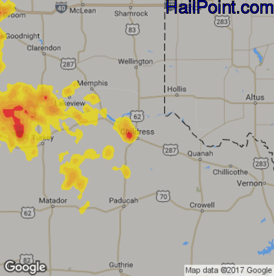 Hail Map for Childress, TX Region on April 17, 2017