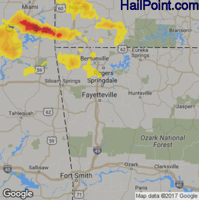 Hail Map for Fayetteville, AR Region on April 17, 2017