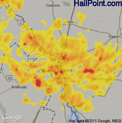 Hail Map for Laredo, TX Region on April 17, 2017 