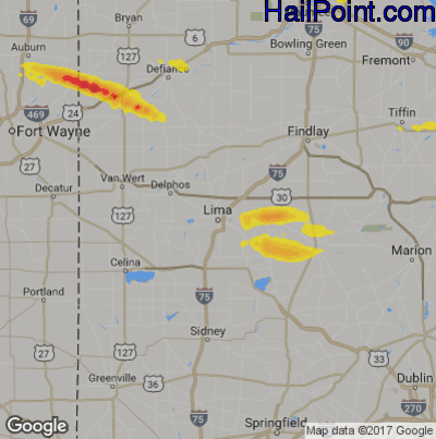 Hail Map for Lima, OH Region on April 19, 2017