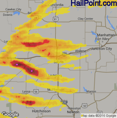 Hail Map for Salina, KS Region on April 19, 2017
