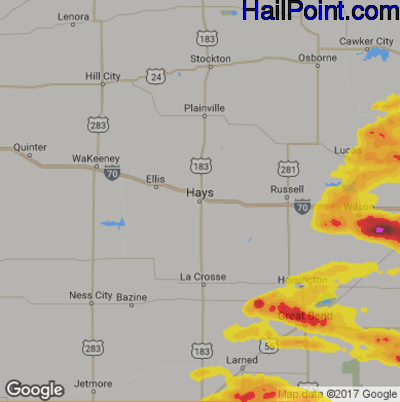 Hail Map for Hays, KS Region on April 19, 2017
