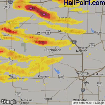 Hail Map for Hutchinson, KS Region on April 19, 2017