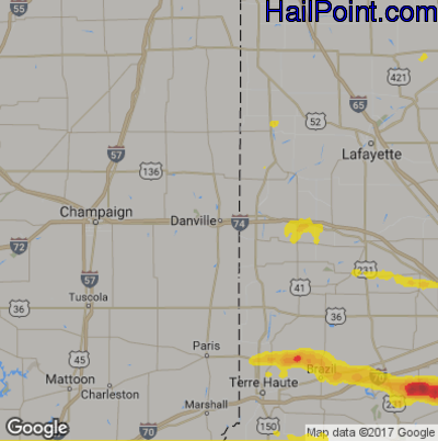 Hail Map for Danville, IL Region on April 20, 2017