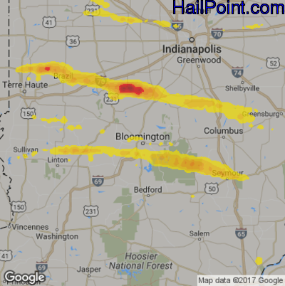 Hail Map for Bloomington, IN Region on April 20, 2017