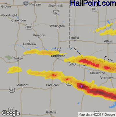 Hail Map for Childress, TX Region on April 21, 2017