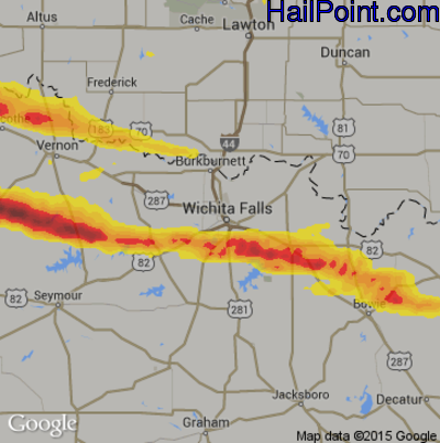 Hail Map for Wichita Falls, TX Region on April 21, 2017