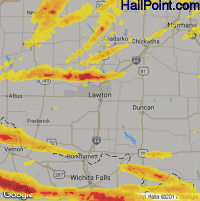 Hail Map for Lawton, OK Region on April 21, 2017 