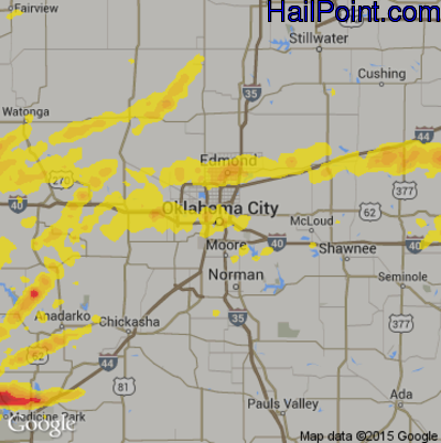 Hail Map for Oklahoma City, OK Region on April 21, 2017