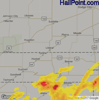 Hail Map for Liberal, KS Region on April 21, 2017