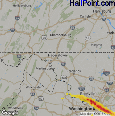 Hail Map for Hagerstown, MD Region on April 21, 2017