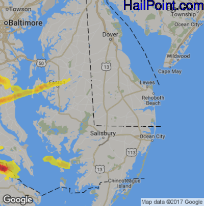 Hail Map for Seaford, DE Region on April 21, 2017