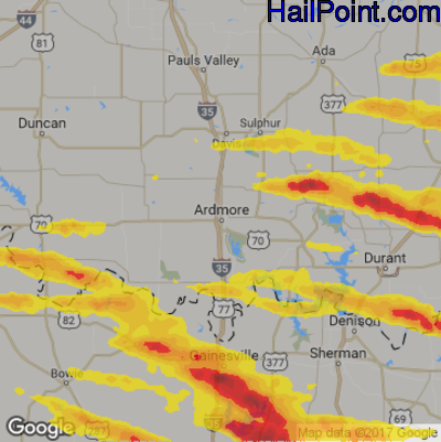 Hail Map for Ardmore, OK Region on April 21, 2017