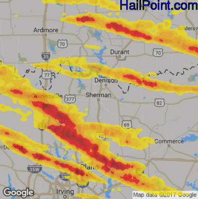 Hail Map for Sherman, TX Region on April 21, 2017