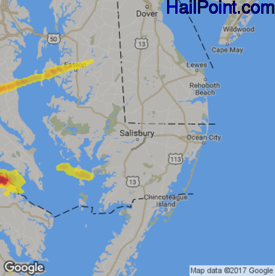 Hail Map for Salisbury., MD Region on April 21, 2017
