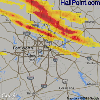 Hail Map for Dallas, TX Region on April 22, 2017