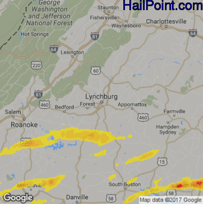 Hail Map for Lynchburg, VA Region on April 22, 2017