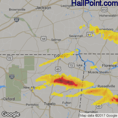 Hail Map for Corinth, MS Region on April 22, 2017 