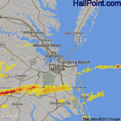 Hail Map for Norfolk, VA Region on April 22, 2017