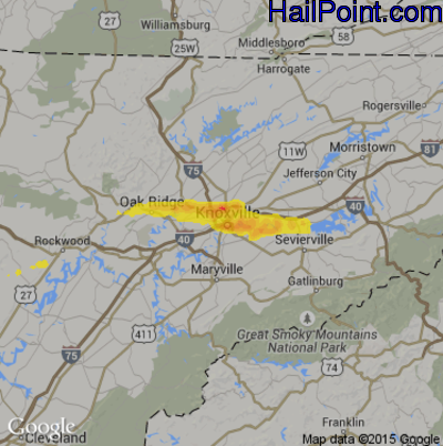 Hail Map for Knoxville, TN Region on April 22, 2017