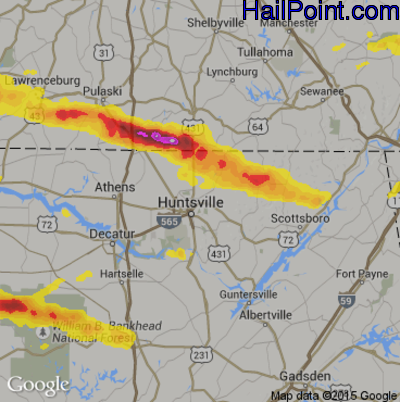 Hail Map for Huntsville, AL Region on April 22, 2017