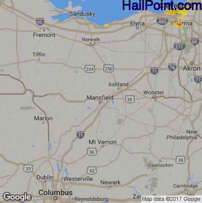Hail Map for Mansfield, OH Region on April 23, 2017