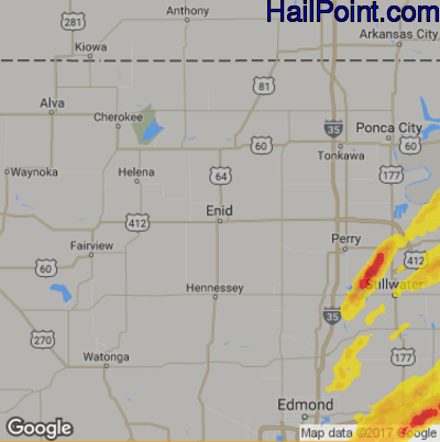 Hail Map for Enid, OK Region on April 25, 2017