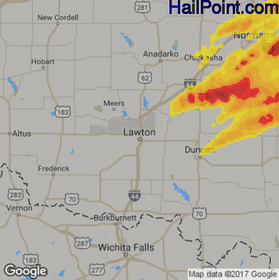 Hail Map for Lawton, OK Region on April 26, 2017