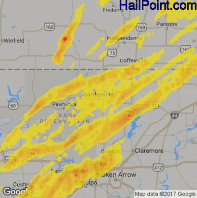 Hail Map for Bartlesville, OK Region on April 26, 2017
