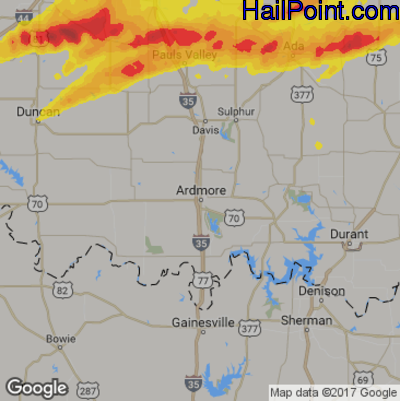 Hail Map for Ardmore, OK Region on April 26, 2017 