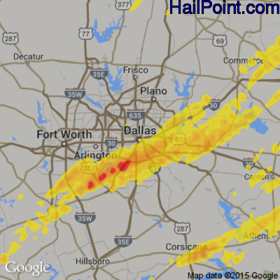 Hail Map for Dallas, TX Region on April 26, 2017