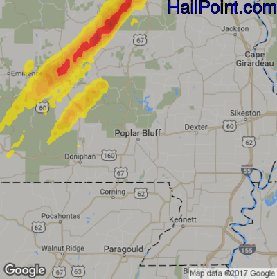 Hail Map for Poplar Bluff, MO Region on April 26, 2017